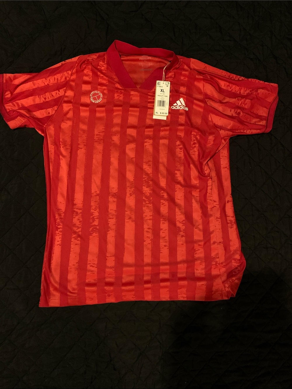 adidas Kids Red Short-Sleeve Striped Soccer Top